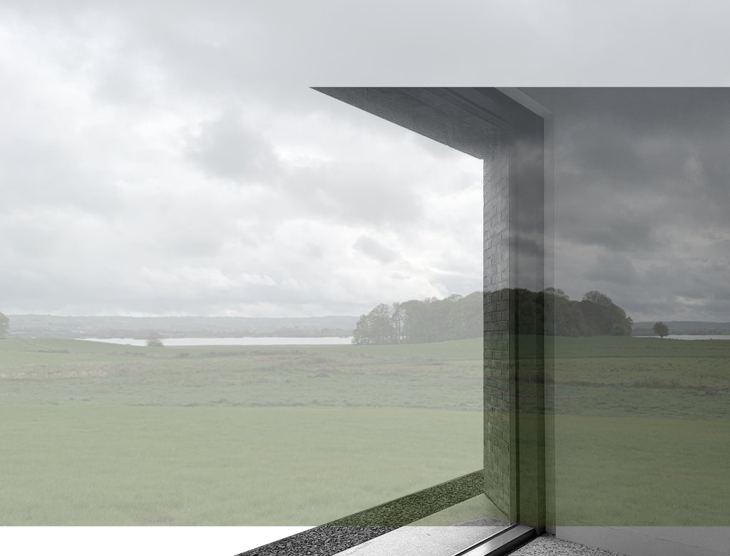 HOUSE BALLYSCULLION 2011-20 Photomontage of splayed reveal and view of Lough Beg 2019